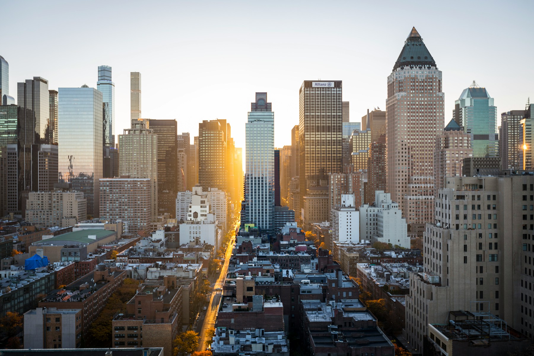 City skyline in sharp focus